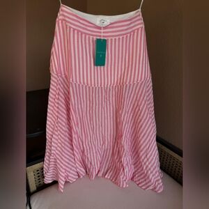 NWT Lalibela Pink Striped A-Line Cotton Skirt